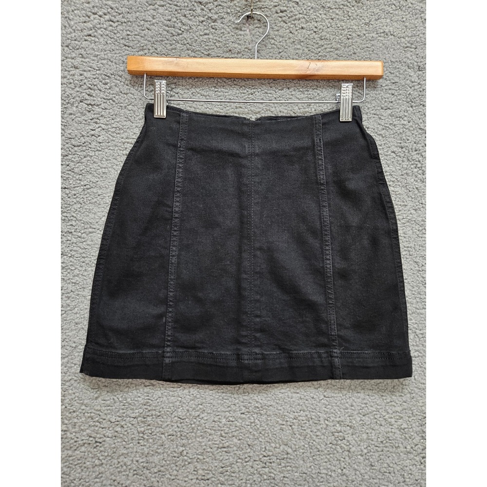 Wild Fable Mini Skirt 00 Black High Waisted Zip Back Denim Twill Grunge Goth